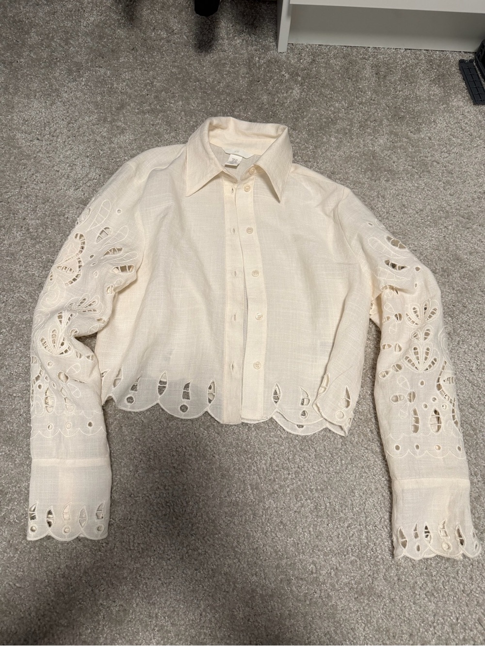 H&M Cream Scalloped Eyelet Button-Down Shirt